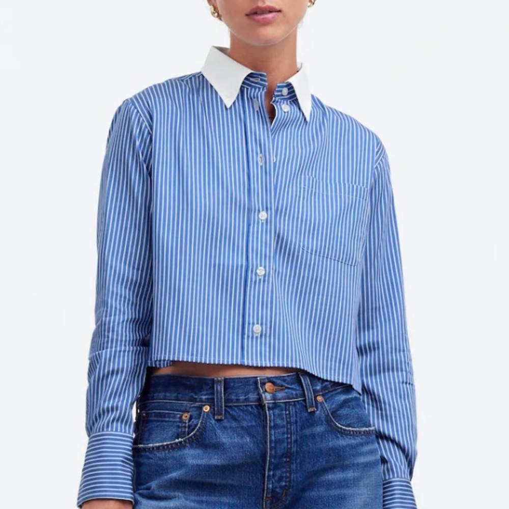 Madewell Relaxed Button Up Shirt Blue White Striped Size Medium